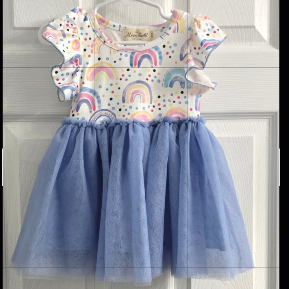 Marie Nicole 3XS(6-12 months) Cornflower Blue Rainbows Tulle Dress